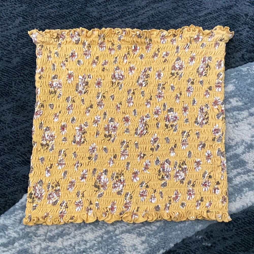 Strapless top, yellow with brown floral design super soft 💛🌻